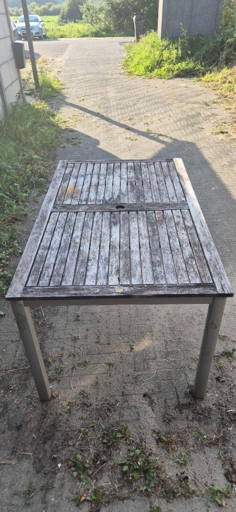 Tuintafel met 6 stoelen, Tuin en Terras, Tuinsets en Loungesets, Gebruikt, Tuinset, Hout, 6 zitplaatsen, Eettafel, Stoel, Ophalen