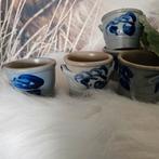 Vintage Zoutglazuur Potjes met Blauwe Decoratie, Antiek en Kunst, Antiek | Keramiek en Aardewerk, Ophalen of Verzenden