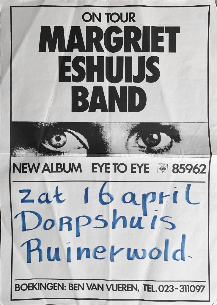 Nederpop. Concert poster Margriet Eshuijs Band, Ophalen of Verzenden, A1 t/m A3, Muziek, Rechthoekig Staand