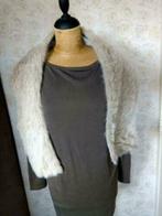 Bontkraag sjaal beige zand stola gala kerst feest, Ophalen of Verzenden, Zo goed als nieuw, Maat 46/48 (XL) of groter, Sjaal