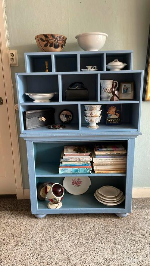 Boekenkast Frans blauw, veel opbergruimte, Antiek en Kunst, Curiosa en Brocante, Ophalen