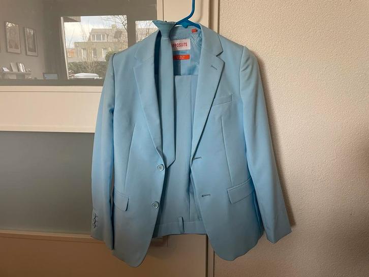 Opposuits Kostuum Lichtblauw 158/164, Kleding | Heren, Kostuums en Colberts, Gedragen, Overige maten, Blauw, Ophalen of Verzenden