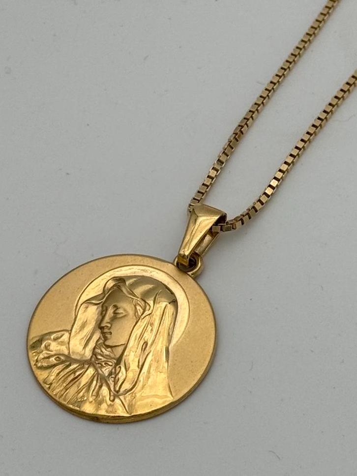 Prachtige 14 karaat goud ketting met heilige maria hanger, Sieraden, Tassen en Uiterlijk, Kettingen, Nieuw, Goud, Goud, Met hanger