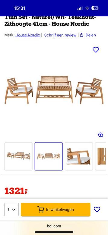 Tuin Set - Naturel/Wit TeakhoutZithoogte 41cm House Nordic beschikbaar voor biedingen