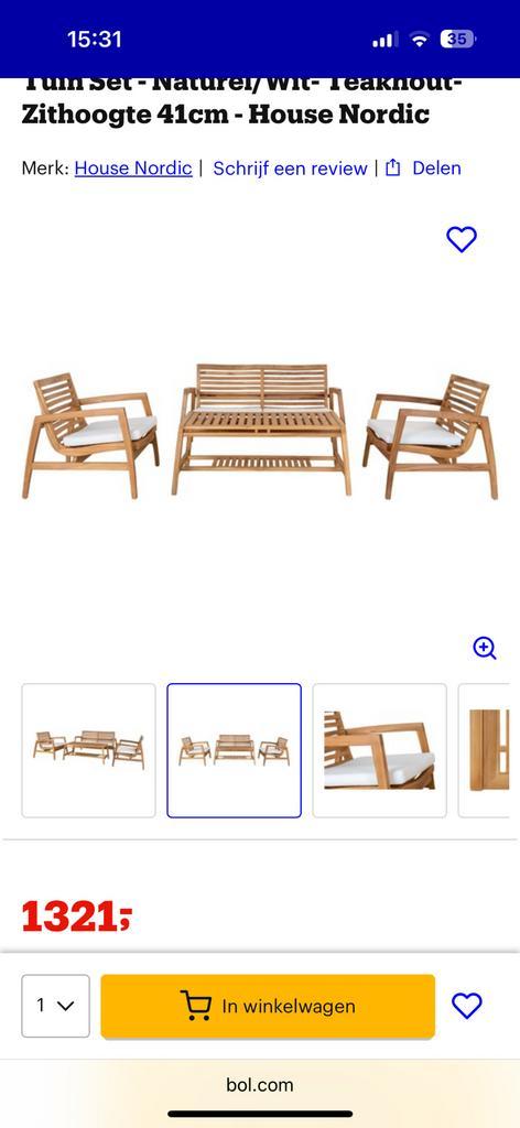 Tuin Set - Naturel/Wit TeakhoutZithoogte 41cm House Nordic, Tuin en Terras, Tuinsets en Loungesets, Nieuw, Loungeset, Teakhout