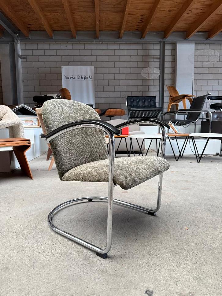 Dutch Originals Gispen 414 fauteuil by W.H. Gispen, Huis en Inrichting, Fauteuils, Gebruikt, Metaal, Stof, 50 tot 75 cm, Minder dan 75 cm