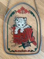 Vintage raamhanger poes / kat met garen - glas in lood, Ophalen of Verzenden