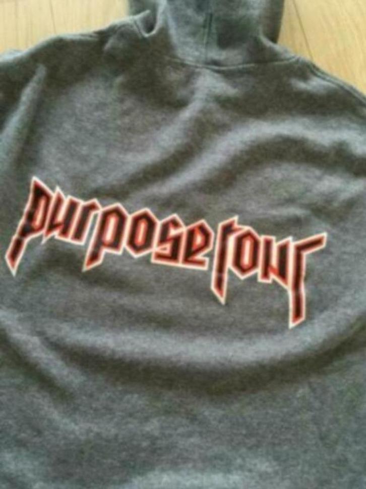 JUSTIN BIEBER PURPOSE TOUR grijze trui hoodie , maat M 38, Verzamelen, Muziek, Artiesten en Beroemdheden, Gebruikt, Kleding, Ophalen