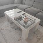 Moderne hoekbank en salontafel met glazen blad, 50 tot 75 cm, 200 cm of meer, Ophalen of Verzenden, 200 cm of meer