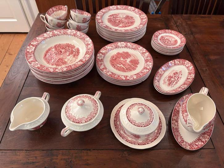 Engels rood Colonial Transferware Servies - Woods & Sons, Antiek en Kunst, Antiek | Servies compleet, Ophalen