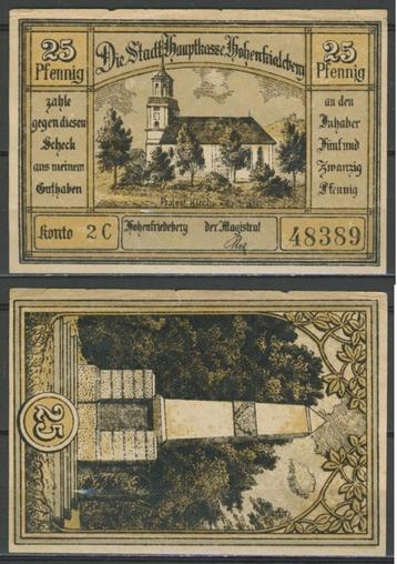 Hohendfriedberg 25 Pf 1922 Duits Noodgeld  Biljet r-180 jdu beschikbaar voor biedingen