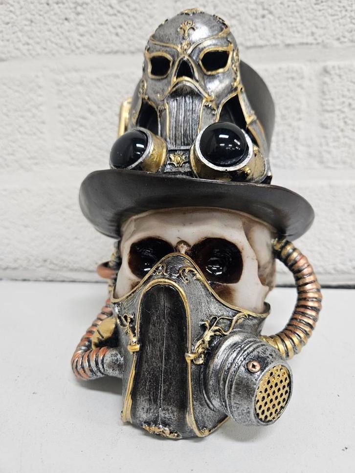 SKULL , SCHEDEL , STEAMPUNK , HORROR , GRIEZEL , GAS  , DECO, Verzamelen, Beelden en Beeldjes, Nieuw, Fantasy, Ophalen of Verzenden