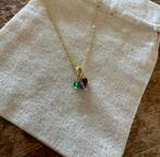 Zilveren 925, goud vergulde ketting met 3 jade stenen, Nieuw, Ophalen of Verzenden, Met edelsteen, Goud