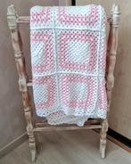 Brocant handgemaakt sprei/plaid in roze/wit, Ophalen of Verzenden