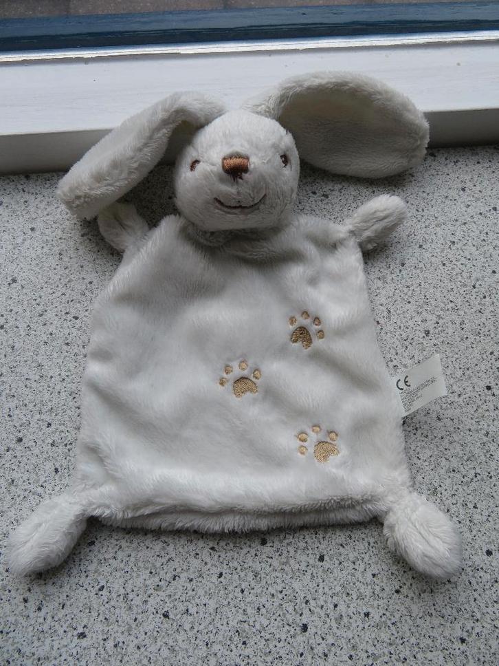 Knuffeldoek konijn konijntje merk Nicotoy wit velours goud-, Kinderen en Baby's, Speelgoed | Knuffels en Pluche, Zo goed als nieuw