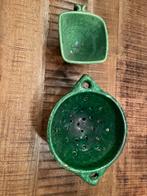 Antiek Aardewerk Keuken Set - Groen Vergiet & Sauskannetje, Antiek en Kunst, Ophalen