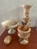 Vintage marmer vaas, vijzel, ei en schaal, Overige kleuren, Ophalen of Verzenden, Minder dan 50 cm, Glas