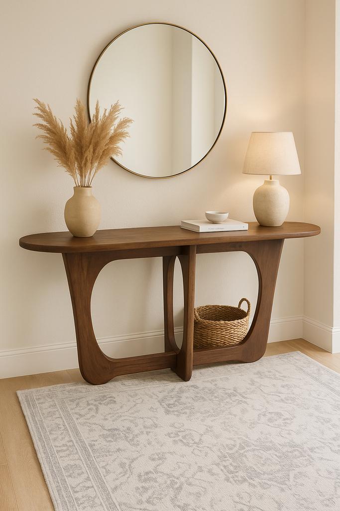 Sidetafel walnoot bruin mangohout 140x42x76cm. E-7168, Huis en Inrichting, Tafels | Sidetables, Nieuw, 25 tot 50 cm, 100 tot 150 cm