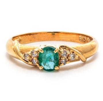18 K gouden ring bezet met smaragd 0,37 Ct en diamneten beschikbaar voor biedingen