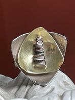 Zilver met 18 karaat gouden designring en een diamant, Sieraden, Tassen en Uiterlijk, Ringen, Goud, Ophalen of Verzenden