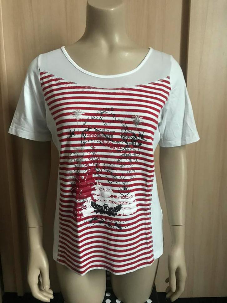 shirt top biba rood wit gestreept strass steentjes 38 M, Kleding | Dames, T-shirts, Zo goed als nieuw, Maat 38/40 (M), Wit, Korte mouw
