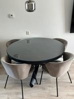 Zwarte eettafel, Huis en Inrichting, Tafels | Eettafels, Ophalen, Zo goed als nieuw, Rond, 100 tot 150 cm