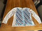 Ecru/blauwe Vango Paris top, mt 4 = 40, Kleding | Dames, Tops, Maat 38/40 (M), Vango Paris, Zo goed als nieuw, Lange mouw