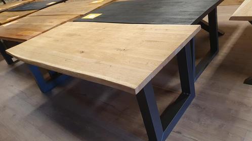 Geborsteld eiken boomstamtafel van 220x100x4,5 cm, Huis en Inrichting, Tafels | Eettafels, Nieuw, 100 tot 150 cm, 200 cm of meer