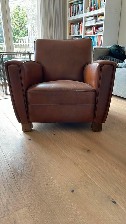 Mooi leren vintage fauteuil, Huis en Inrichting, Fauteuils, Gebruikt, Leer, 75 tot 100 cm, Minder dan 75 cm, Ophalen