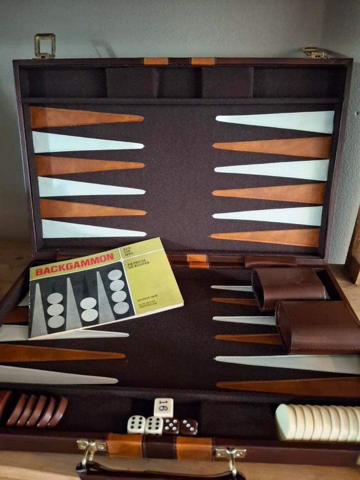 Backgammon spel in koffer - Groot Formaat, Hobby en Vrije tijd, Gezelschapsspellen | Bordspellen, Gebruikt, Een of twee spelers