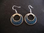 Een paar Oude Lange Alpaca Oorbellen met Turquoise Emaille, Sieraden, Tassen en Uiterlijk, Antieke sieraden, Verzenden, Zilver