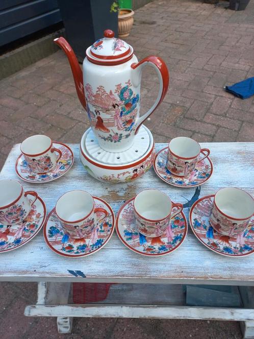 Japans Theeservies - Theepot, Warmhouder & 6 Kopjes, Antiek en Kunst, Antiek | Servies compleet, Ophalen of Verzenden