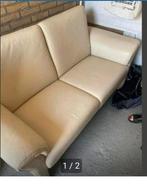 Crème leren tweezitsbank - Bieden!, Huis en Inrichting, Gebruikt, 150 tot 200 cm, Tweepersoons, Ophalen of Verzenden