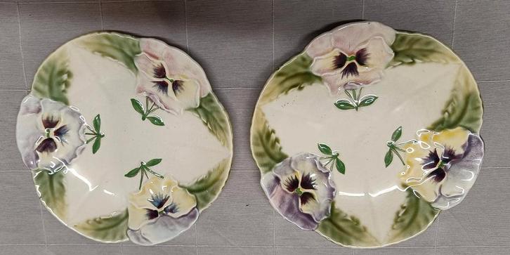 2 Antieke Viooltjes Bordjes Le Roi Choosy Aardewerk, Antiek en Kunst, Antiek | Schalen, Ophalen of Verzenden