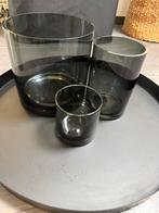 Windlichten 3 stuks smoke glas, Ophalen, Overige kleuren, Minder dan 50 cm, Glas
