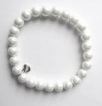 Zinzi Witte glas parel armband met zilveren hart bedeltje, Ophalen, Zo goed als nieuw, Wit, Zilver