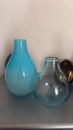 Blauwe Vaasjes - Set van 2, Blauw, Ophalen of Verzenden, Minder dan 50 cm, Glas