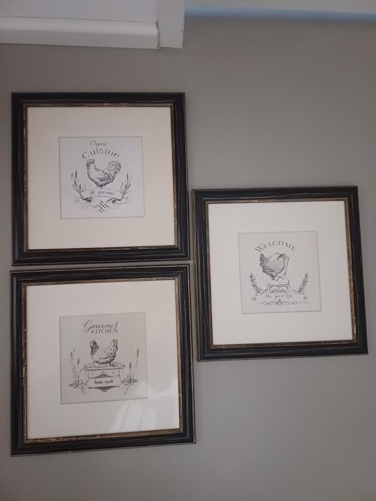 3 Landelijke Prints - Keuken Thema Kip, Minder dan 50 cm, Gebruikt, Ophalen of Verzenden, Print