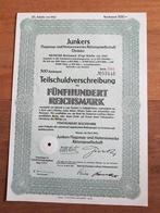 Historisch aandeel Junkers, 1942  (500 RM), Ophalen of Verzenden, Luchtmacht, Duitsland, Boek of Tijdschrift