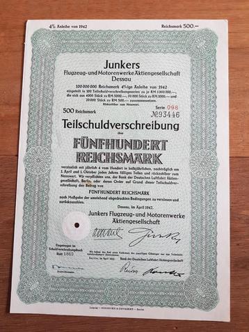 Historisch aandeel Junkers, 1942  (500 RM) beschikbaar voor biedingen