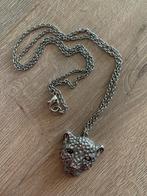 Stoere lange ketting hanger Jaguar Poema zilverkleurig 45 cm, Verzenden, Nieuw, Met strass, Zilver