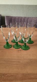 6 Groene Champagne/Port Glazen, Antiek en Kunst, Antiek | Glas en Kristal, Ophalen of Verzenden