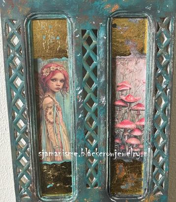 Houten wandbord decoupage voor evt. ledkaarsje beschikbaar voor biedingen