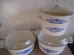 4 vuurvaste potten, wit met glazen deksel, perfekte staat !!, Huis en Inrichting, Keuken | Servies, Gebruikt, Ophalen of Verzenden