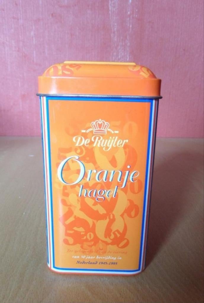50% Korting! Oranje Hagel Blik 50 jaar bevrijding, Verzamelen, Blikken, Gebruikt, Overige, Overige merken, Ophalen of Verzenden