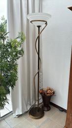Messing schemerlamp, met glazen kap.178cm., Huis en Inrichting, Lampen | Vloerlampen, Ophalen of Verzenden, Gebruikt, Overige materialen