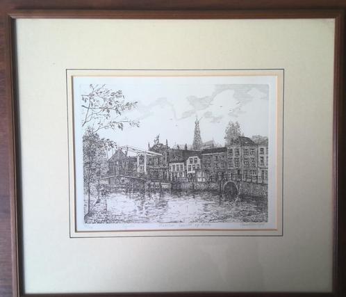 Ets Anna Doedijns - stadsgezicht Haarlem Gezicht op de Kade, Antiek en Kunst, Kunst | Etsen en Gravures, Ophalen