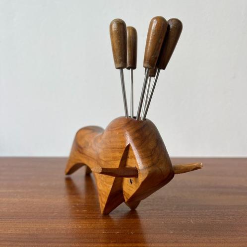 jaren 50 60 vintage Teak stier cocktail prikker houder, Verzamelen, Retro, Huis en Inrichting, Ophalen of Verzenden