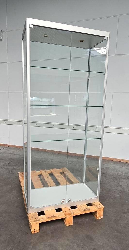 Proffesionele vitrinekast,  aluminium vitrine, winkelvitrine, Huis en Inrichting, Kasten | Vitrinekasten, Gebruikt, 150 tot 200 cm