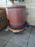 Bruine Keulse pot met plant, Tuin en Terras, Bloempotten, 25 tot 40 cm, Steen, Gebruikt, Rond